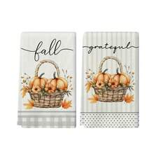 Un set de 2 bucăți de prosoape cu tematică de toamnă de Ziua Recunoștinței, concepute cu prosoape imprimate cu model de dovleac și frunze de arțar, lavabile la mașină, rezistente la căldură, absorbante și reutilizabile, potrivite pentru decorarea camerei, prosoape de bucătărie și baie, decorarea petrecerilor, decorarea casei, fiind un cadou ideal pentru toamnă și Ziua Recunoștinței. - Multicolor - Vizualizare 14