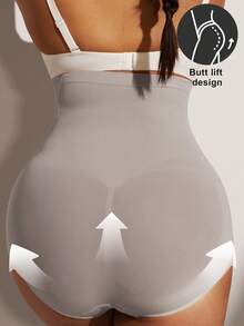 1pc Women's High Waist Seamless Shapewear, Strong Tummy Control And Butt Lift, Plus Size - Light Grey - View 4