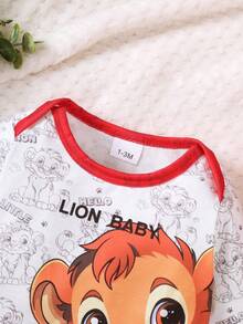 3pcs "Brave Lion Baby" Toddler Long Sleeve Top, Pants With Lion Print, And Hat With Ears, Lightweight & Soft, Suitable For Spring/Autumn Wear Or Layering, Comfortable Set - Red - View 5