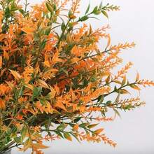 6/12 Packs Decorative Artificial Fall Flowers Durable UV Resistant Autumn Faux Plastic Plants Reusable Yellow Greenery Plant For Home Wedding Garden Fireplace Outdoor Decoration