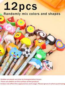 48pcs Cartoon HB Pencils With Cute Erasers, Back To School Supplies Set, Includes Randomly Mixed Cartoon Pencils With Adorable Erasers, Suitable As Back To School Gifts, Back To School Supplies (12pcs/24pcs/48pcs)