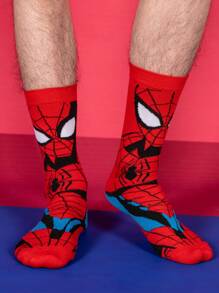 Marvel 1 Pair Of Comfortable Men's Superhero Socks - Soft, Breathable, Calf Socks Elastic, Moisture Wicking, Stylish - Perfect For Gift-Giving, Parties, Everyday Wear, Casual Occasions Spider-Man - Socks Halloween Socks