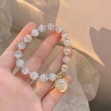 Cute Lucky Cat White Cat Eye Beaded Bracelet For Women, Soft Beaded Wristband Bracelet, Charming Jewelry Women Accessory Ideal For Daily Use & Gift Giving, Must-Have Bracelets For Women's Jewelry Collection - 1 cái - Xem 2