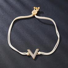 1 件优雅微镶嵌锆石铜 V 形字母编织绳手链，可调节尺寸，适合女性日常佩戴 - V型手繩 - 查看 5