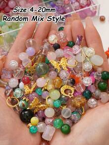 beadia 30-50克/包混合玻璃珠、金色金属吊坠隔珠、各种黑色玻璃珠，适合DIY珠宝制作、项链和手链工艺品，女士手工材料 - 黑色 - 查看 5