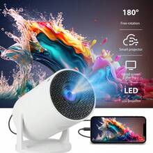 1080P 全高清专业便携式投影仪，支持无线连接、镜像，兼容高清电视，适用于家庭影院、户外露营、圣诞节、万圣节、节日礼物，内置扬声器