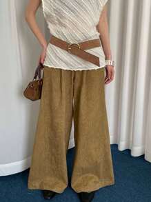 1pc Women's Coffee Brown PU Leather Casual Minimalist Gold Square Buckle Design Wide Waist Belt Fall, Autumn, Halloween