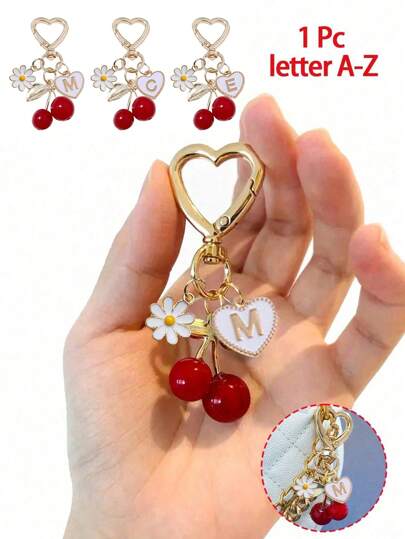 Y2K Mode süße Kirsche goldener Schmetterling Taschenanhänger - Kirsche Schlüssel Mode Rucksack Anhänger Dekoration, mit weißen Gänseblümchen, Schlüsselanhänger, Taschenanhänger Legierung Anhänger Buchstabe A-Z, Kopfhörer Anhänger, Auto Charm, Dekorativer Charm, Kirsche Schlüsselanhänger, Taschenzubehör, mit Clip für Tasche, funkelndes Harz & Metall Accessoire für Geldbörsen und Taschen für Frauen, Rucksack Zubehör, Geschenk für Lehrer