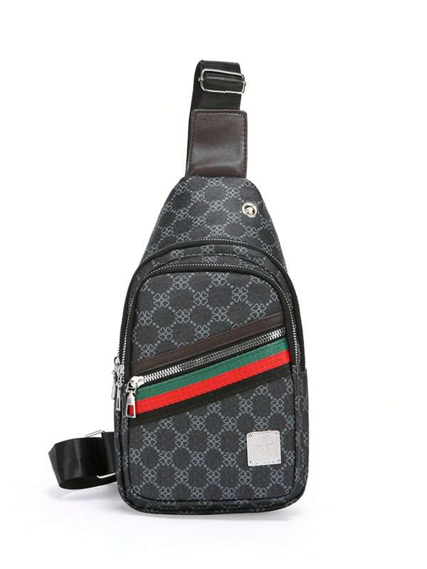 Men's PU Leather Crossbody Chest Bag Urban Travel Multifunction Shoulder Handbag With Earphone Hole Casual Accessory