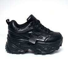 Fashion High Sneakers. Platform Soild Color Sneakers For Any Athletic Look. Man-Made Material. Faux Leather/PU. - Black - View 1
