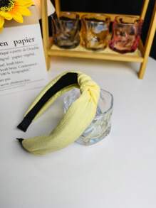 2 件法式纯色印花打结头带套装，夏季假日配饰，返校时尚头带，女士发饰，头饰 - 黃色 - 查看 2
