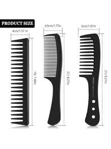 3 件套发刷、黑色理发梳、宽齿苹果梳（适用于沙龙）、美发套装、美发工具套装、发饰 - 黑色 - 查看 2