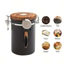 Large Coffee Canister, Rice Kitchen Food Storage Airtight Stainless Steel Container With Lids, Date Tracker And Scoop, Grounds, Beans, Tea, Flour, Cereal, Sugar Jars, 38oz, Black - Black - View 9