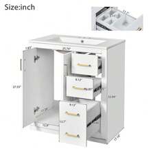 MERAX 30'' Bathroom Vanity With Ceramic Sink Combo, Solid Wood Frame Bathroom Storage Cabinet, Freestanding Vanity Set With 3 Drawers& Soft Closing Doors, White - trắng - Xem 7