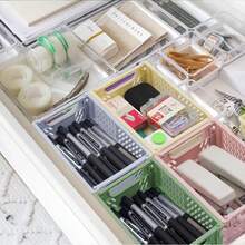 Plastic Foldable Storage Box, Foldable Basket, Stackable Cute Makeup, Jewelry, Toy Storage Box, Portable Plastic Stackable Foldable Stationery Storage Box, Minimalist Cute Student Office Desk Organizer - Multicolor - View 8