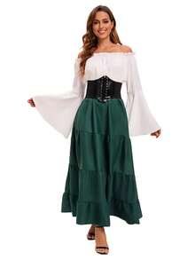 Women's Retro Palace Queen Long Dress Prom Stage Performance Costume Suitable For Festival Parties - Green - View 2