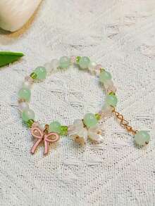 1pc Fashion Bow Flower Beaded Bracelet, Suitable As Gift For Women On Valentine's Day, Mother's Day - Bowknot Lily Of the Valley Bracelet - View 2