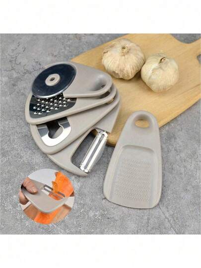 Conjunto de utensílios de cozinha cinza com 5 peças, utensílios de cozinha empilháveis que economizam espaço, lava-louças, ideal para cozinhas pequenas e trailers/campings, multiuso para preparação de alimentos para festas - material metálico, sem necessidade de eletricidade, acessórios essenciais para cozinha de trailers | Acabamento cinza elegante | Utensílios de cozinha duráveis, conjunto de utensílios de cozinha