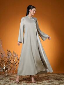 Elegante, recém-chegado, feminino, cor lisa, tecido, bordado com miçangas, robe longo (não incluso, dentro)