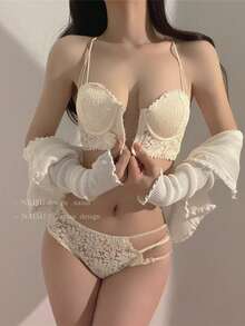 Small Breasts Welcome! Underwear/Bra Underwear Set/Underwear Beautiful Breasts Super-Boosting Bra Set Without Steel Rings - Champagne - View 1