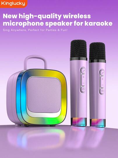 Kinglucky 便携式无线卡拉OK音箱，带无线麦克风、蓝牙音箱、HIFI立体声KTV音响系统、RGB彩色LED灯无线音箱、变声功能，最适合户外、运动、旅行卡拉OK、家庭聚会、生日礼物