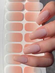 1片新款渐变色美甲贴纸，全覆盖美甲贴，防水可移除美甲贴纸，女士美甲贴花，自粘美甲贴纸，易于使用，适合节日、派对、生日礼物美甲用品 - 亮橙色 - 查看 2