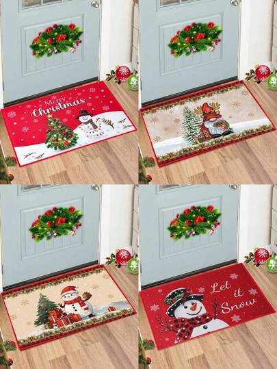 1Pc Christmas Crystal Velvet Doormat,Welcome Carpet With Gnomes Snowman Christmas Tree Design,Front Door Washable Rugs,Dirt-Resistant Floor Mat,Merry Christmas Decoration,Xmas Decor, ,Christmas Decorations For Home,Room Decor,Kitchen, Living Room Entrance Mat ,Laundry Room Decor,Guest Room Decor