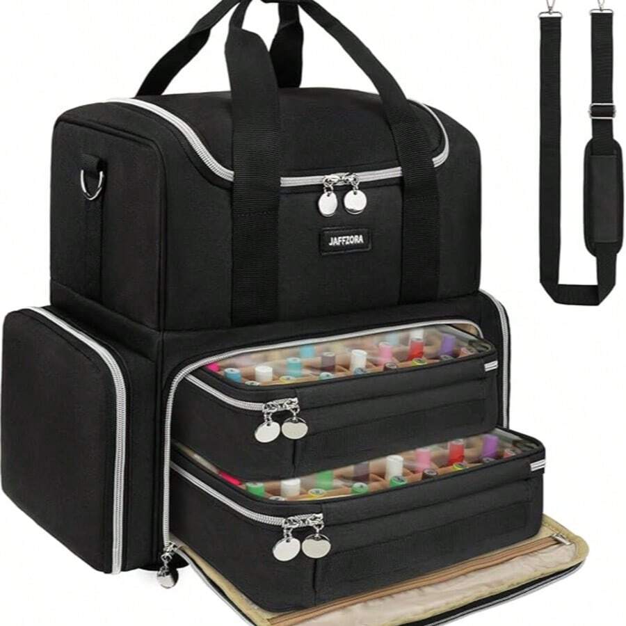 Nail Polish Organizer Case - Large Double Layer Organizers And Storage Bag For Nail Supplies And Art Tech - Pink - View 1