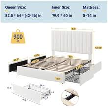 Allewie Full/Queen/King Size Storage Bed Frame, Vertical Channel Tufted Adjustable Headboard, Velvet Upholstered Platform Bed With 4 Oversized Underbed Drawers, Wooden Slats Support, No Box Spring Needed, White - trắng - Xem 9