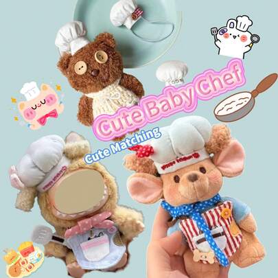 Ropa de muñeca LABOBO de 17cm, ropa y accesorios de muñeca de algodón estilo cocina linda, gorro de chef de 10cm de algodón, sombrero decorativo mini para LABOBO