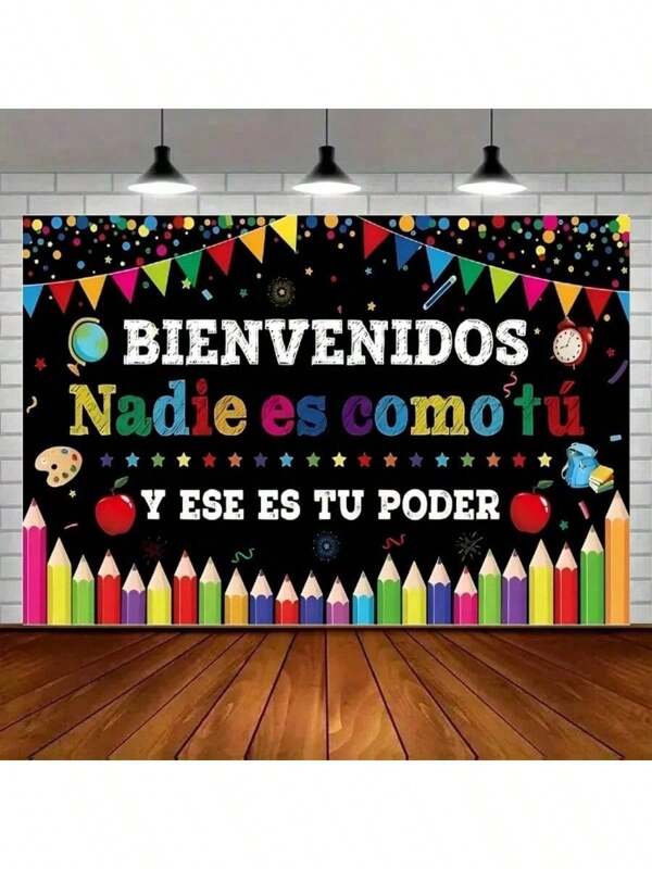 1 Pieza Bienvenido de vuelta a la escuela Pancarta decorativa negra, póster inspiracional en español Pancarta inspiracional Fondo para el tablón de anuncios de la escuela Decoración de pared