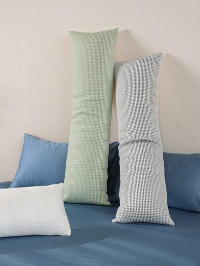 1 件华夫格子床枕套床上用品纯色靠垫套柔软长枕头适合夏季沙发抱枕