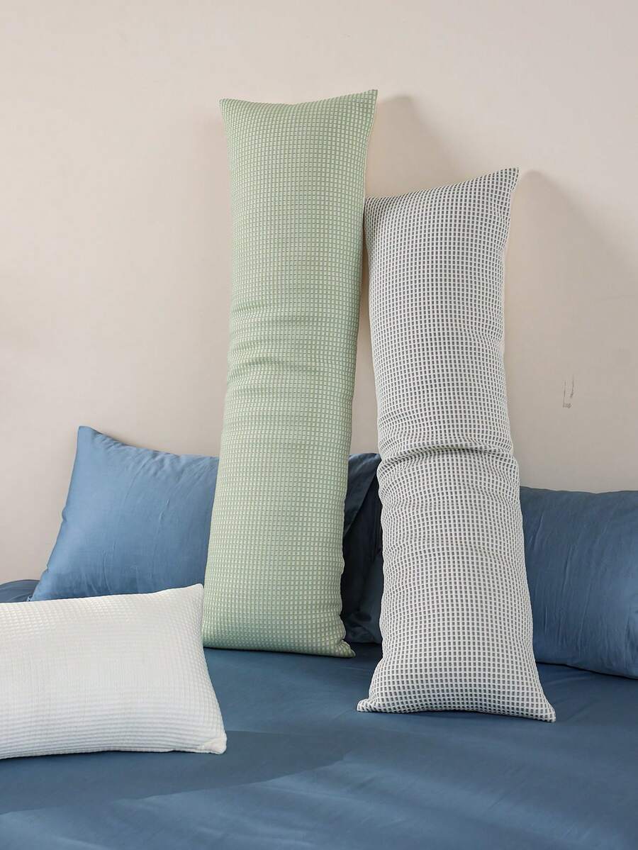 1 件华夫格子床枕套床上用品纯色靠垫套柔软长枕头适合夏季沙发抱枕