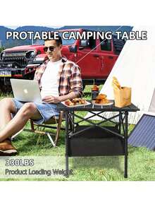Mesa Plegable Impermeable con Bolsillo de Malla para Jardin,Camping,Viaje,Robusto Acero al Carbono - Negro - Ver 4