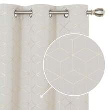 2 Pcs Blackout Curtains For Bedroom & Living Room - Diamond Foil Print, Grommet Top, Thermal Insulated & Room Darkening (Blocks Sun, Saves Energy) - Light Beige - 查看 2