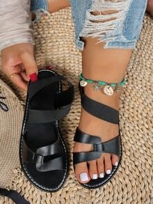Women's Flat Sandals, Fashion Criss-Cross Elastic Band, Breathable And Loose-Fit, Wide For Large Feet, Casual Outdoor Simple And Lightweight Versatile Elegant Sandals Wide Fit,Travel Essentials For Summer - Black - View 2