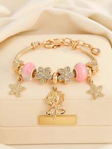 一件女士DIY串珠粉色蝴蝶结爱心棒棒糖花朵吊坠时尚配饰 - 彩色 - 查看 16