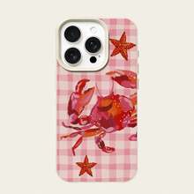 1个TPU材质可爱粉色螃蟹星星格子图案手机壳，兼容苹果/ - 白色 - 查看 5
