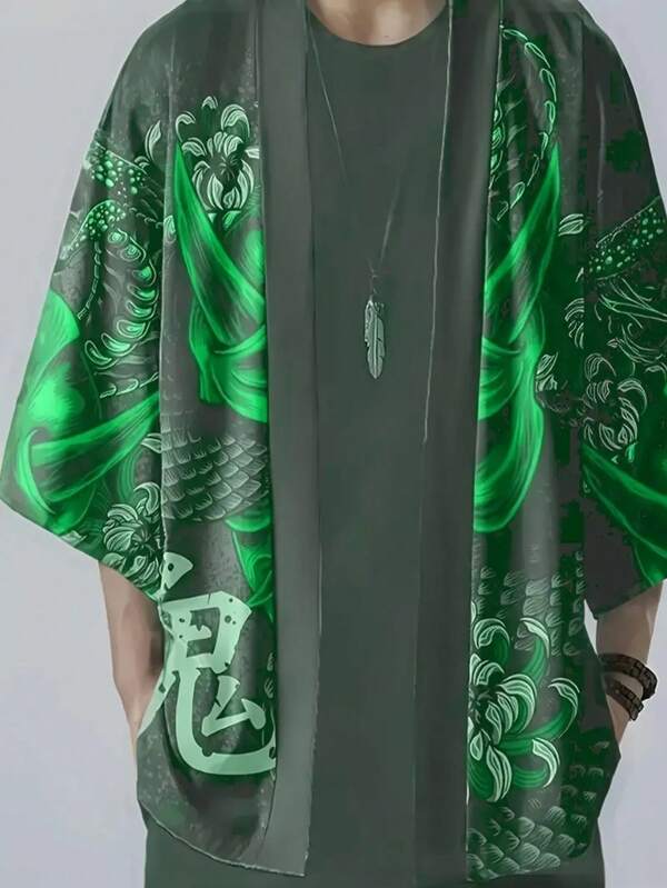 Oversized Street Fashion Casual Shirt, Japanese Kimono Style Printed Cardigan, Lightweight Breathable Summer Jacket, Unisex Couple Outerwear