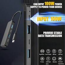 USB C 适配器、转换器、带充电和数据传输功能的扩展集线器、带 100W 充电功能的多端口 USB Type-C 集线器、2 个 USB A 端口、2 个 USB C 端口、USB C 转 HD 适配器，兼容 MacBook、Mini、笔记本电脑、USB 驱动器、电视、DVD 播放器、投影仪、显示器、闪存驱动器、硬盘驱动器、打印机和各种 USB 设备 [黑色] - 黑色 - 查看 5