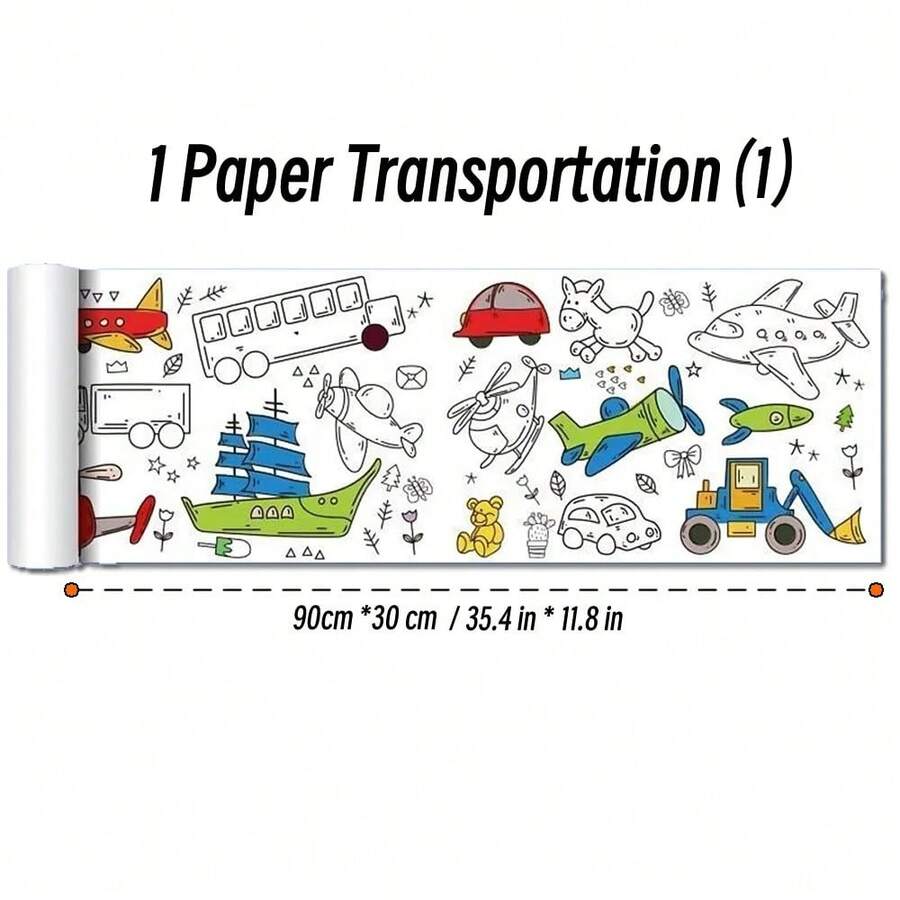 Rollo de dibujo de lienzo de animales de 90cm para niños, rollo de papel para colorear, relleno de Color, Graffiti, pintura cortada en papel, escuela educativa - 1 Tráfico de papel 1 - Ver 1