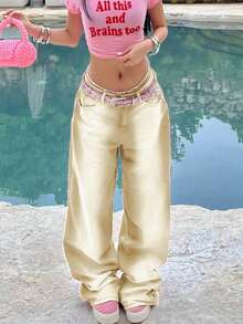 女式 Y2K 休闲破洞直筒牛仔裤，度假风格，秋季