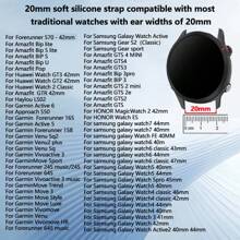 18 毫米 20 毫米 22 毫米柔软硅胶表带兼容 Garmin Active 6/5/Approach S50/Venu Sq 2/Venu 2/2s/Venu 3/3s/Forerunner 570 42 毫米/47 毫米/158/165/245/265/255/255s/265s/Galaxy Watch/4/5/6/7/Active 2/Watch /GT3/GT4/GT5/GT5pro/GT3pro 46 毫米/Amazfit Active/Active2/GTS3/GTS4/Redmi Watch5 Active/Watch5 Lite