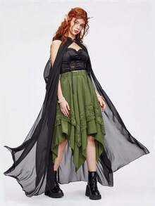 一件雪纺连帽斗篷，绿/黑色，适合派对、摄影、精灵装扮、万圣节、节日聚会、酒吧等场合。 - 彩色 - 查看 2