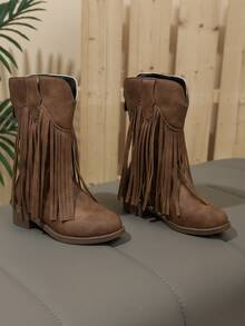 儿童蒙古靴 26 - 36 欧元 | 流苏细节，中筒款式，流苏蒙古靴 | 儿童时尚中筒设计，复古流苏中筒时尚靴 - 駝色 - 查看 3