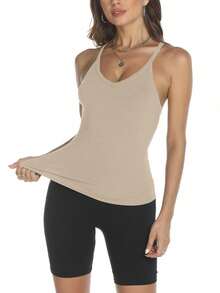 Sexy Halter Tank Tops And T-Shirts For Women - Apricot - View 4