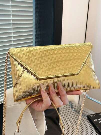 2025 New Fashion Women's Solid Color Chain Lacquered Glossy Envelope Bag, Elegant Shoulder Crossbody Bag