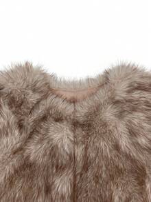 Women's Round Neck Loose Short Faux Fur Fashion Casual Jacket - Khaki - View 7