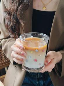 1 pieza Taza de vidrio con diseño de estrella colorida, diseño de caja de regalo exquisito y único, taza de gran capacidad para café, bebida, jugo, desayuno, leche, tazón para postre, tazón para helado, adecuado para cocina, habitación, comedor, vajilla, verano, océano, una taza de café, vidrio, taza, tazón, regalo de cumpleaños, regalo de Acción de Gracias y Halloween, regalo de regreso a la escuela