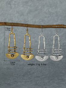 1 对复古波西米亚风格仿古银色扇形长吊坠耳环，适合女士、节日使用